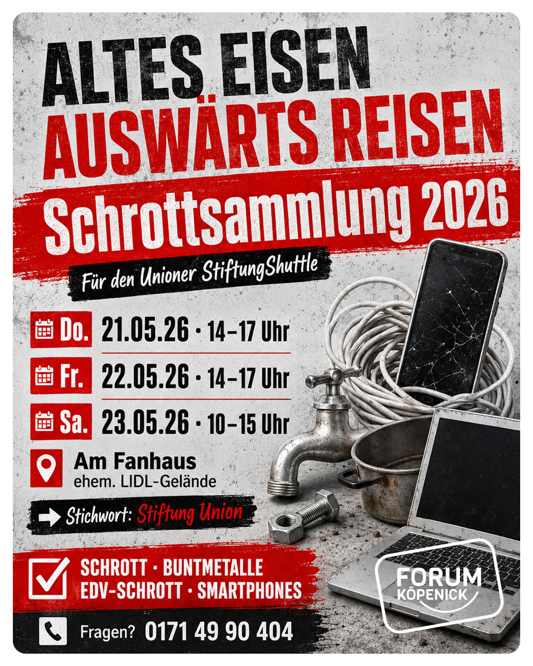 Schrottsammlung 2026 am Fanhaus Köpenick - Eisern - SoMe
