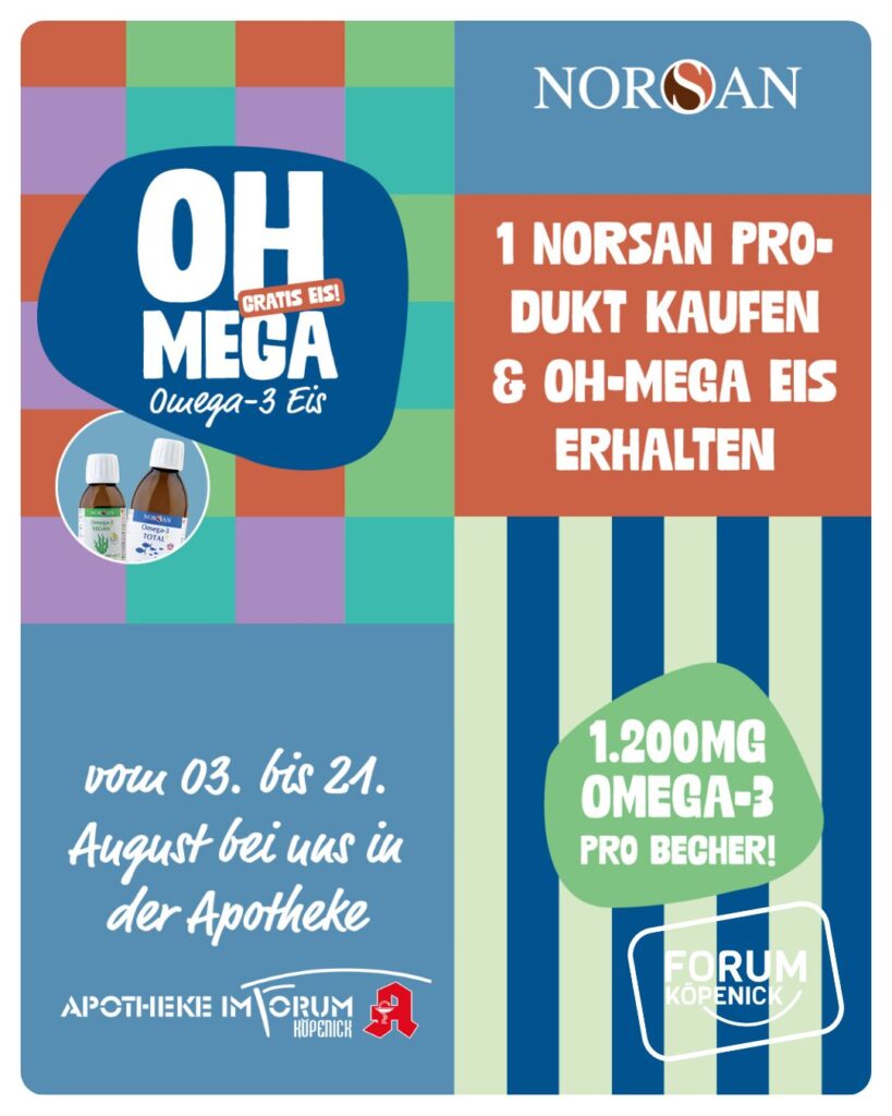 Gratis Omega-3-Eis beim Kauf eines Norsan-Produktes in der Apotheke im Forum Köpenick