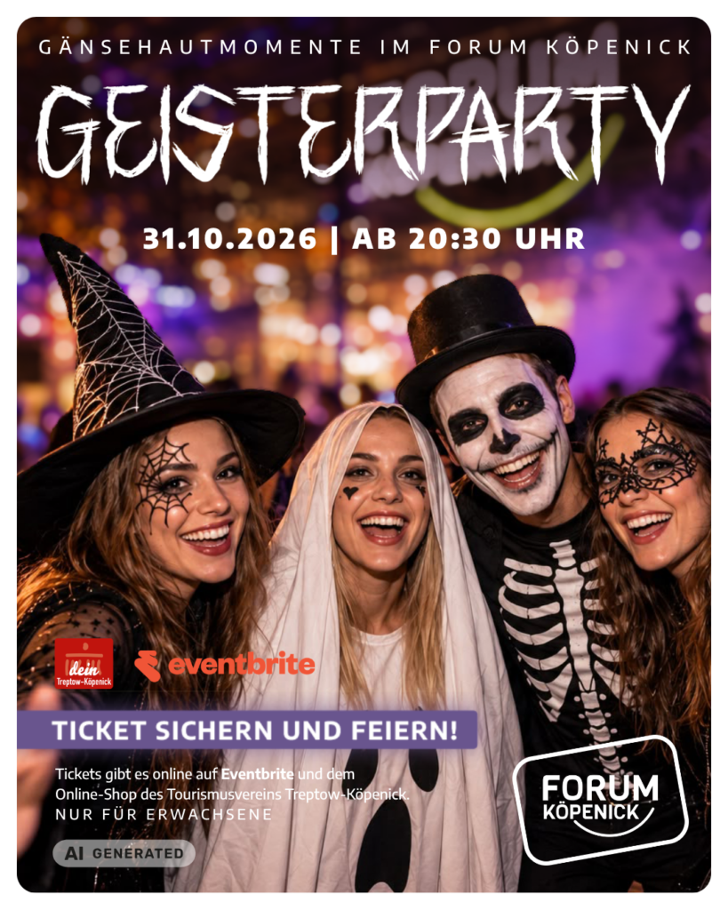 Geisterparty 2026 im Forum Köpenick mit Ticket-Hinweis für den 31. Oktober ab 20:30 Uhr