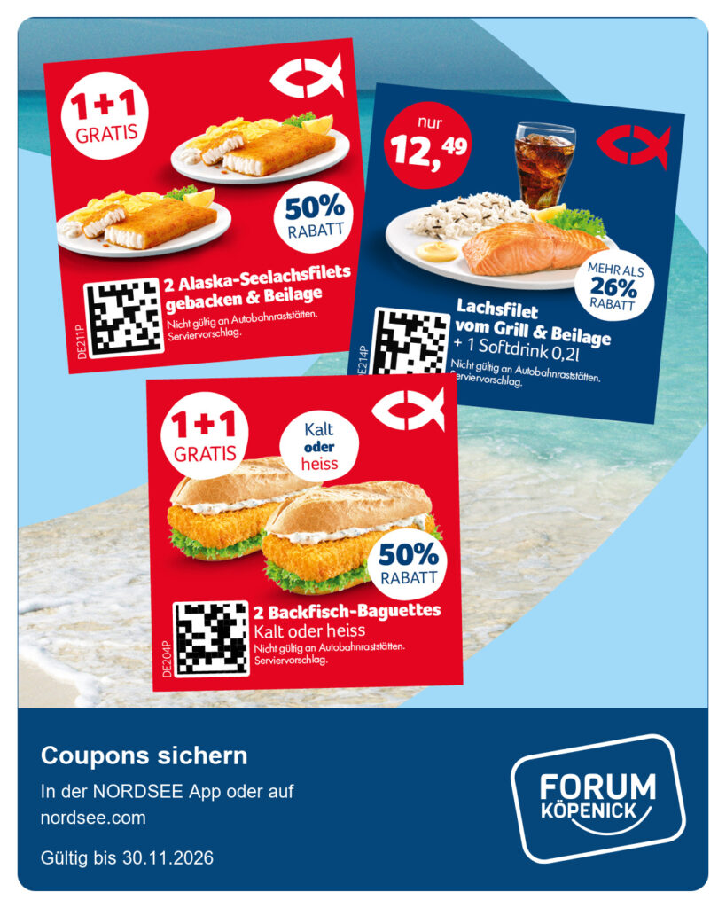 NORDSEE Herbst-Coupons im Forum Köpenick: bis zu 50 Prozent sparen, gültig bis 30.11.2026